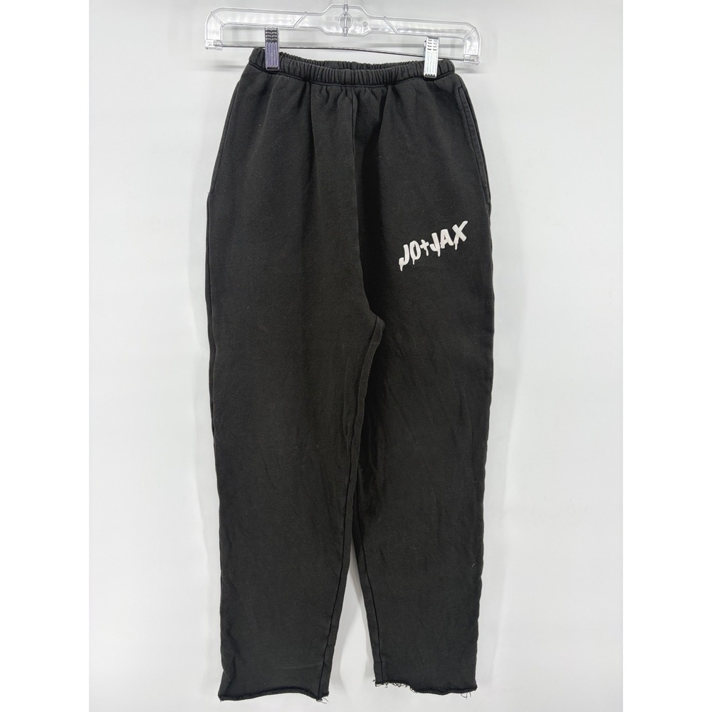 Jo+Jax Kids Black Fleece Sweatpants Logo Graphic Raw Hem Activewear Pants